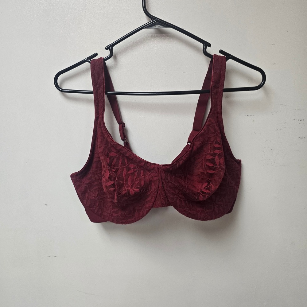 Olga by Warners‎ Burgundy Lace No Side Effects Underwire Bra 42D 35519